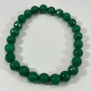 Green Gemstone Faceted Beaded Stretch Bracelet Boho Statement Cute Stunning 7”